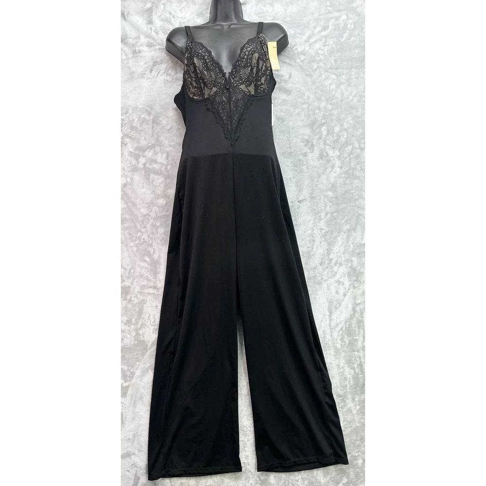 New Popilush Shapewear Slimming Wide-Leg Jumpsuit Black Size XL Formal Lace Romp - Picture 2 of 10